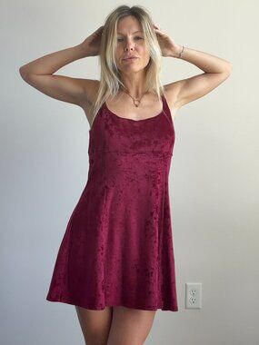 80s Velvet Mini Dress (M) medium red vintage burgundy vampy goth baddie punk